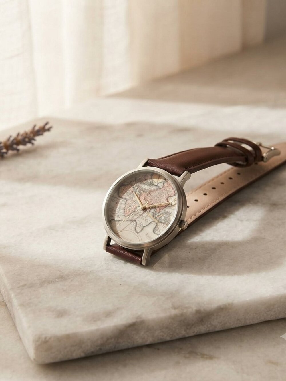 Urban Outfitters World Map Watch | Vintage-Inspired Leather & Gold Tone